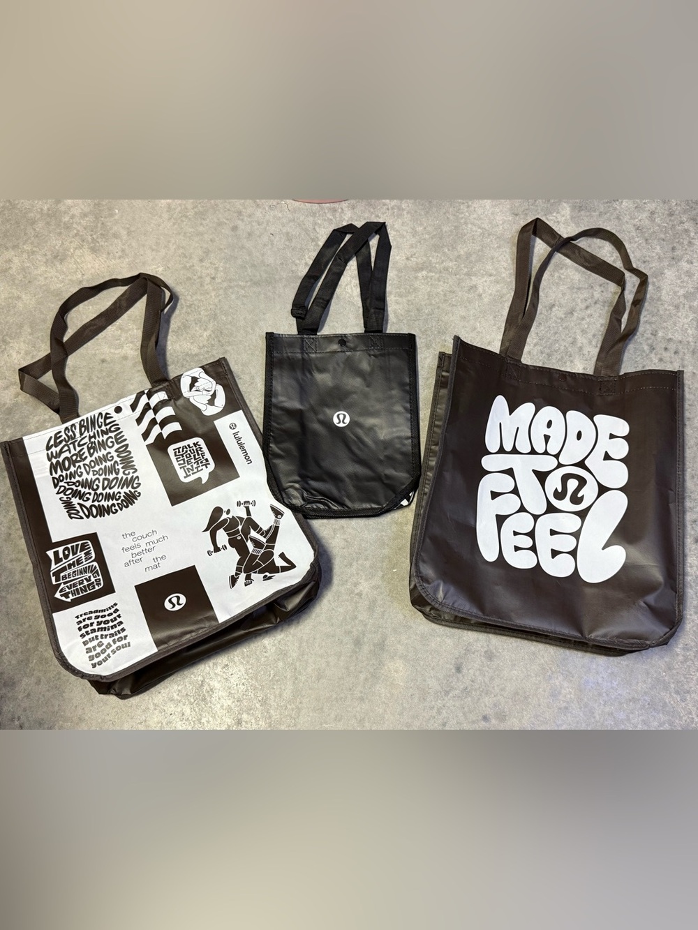 Lululemon Reusable Shopping Tote Bags Set of 3:
2 Medium & 1 Small